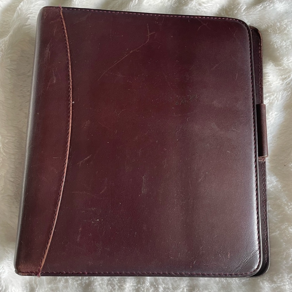 Vintage Franklin Quest Classic Full-Grain Aniline Leather Binder Burgundy